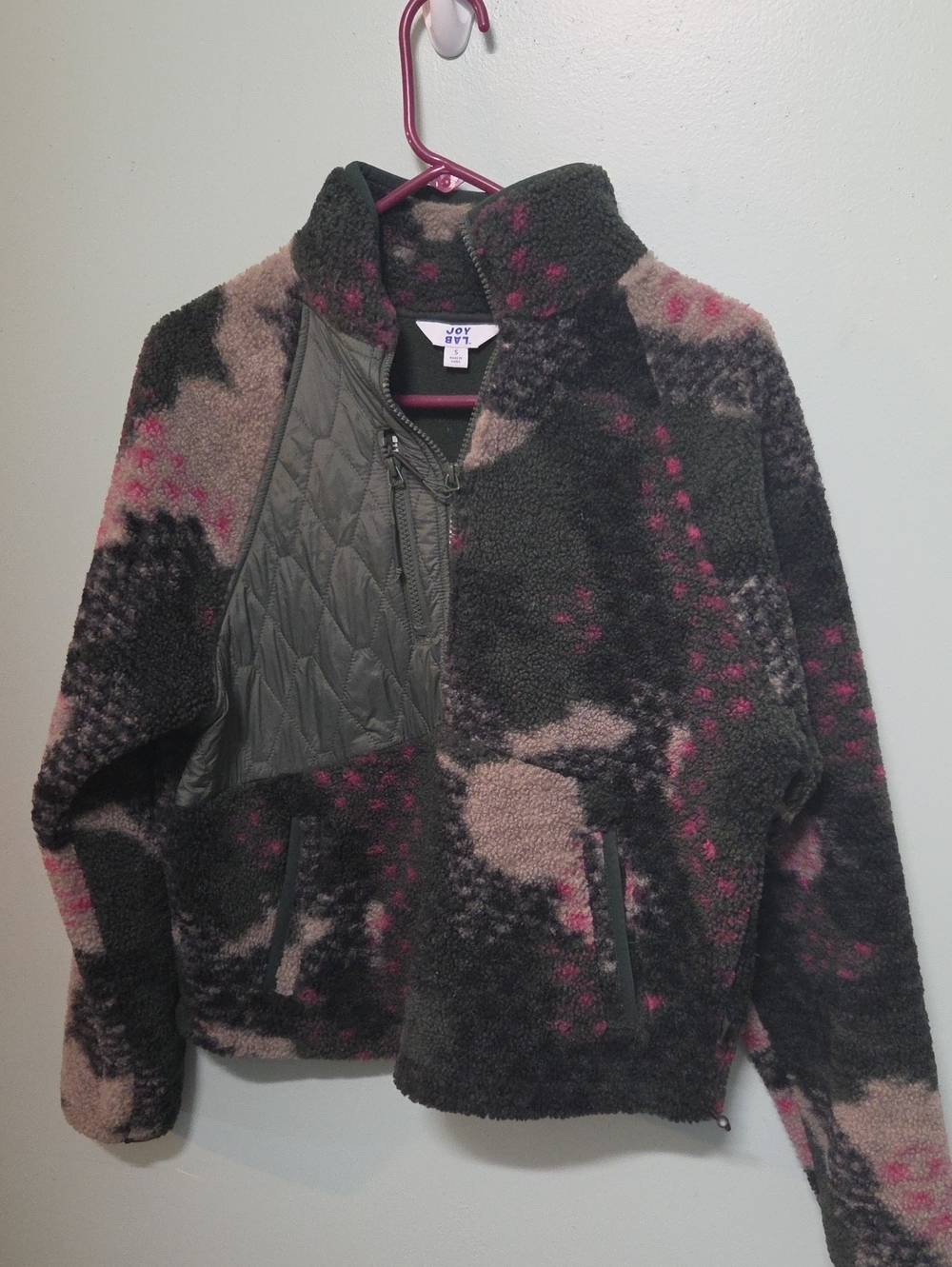 JoyLab Gray Fleece Jacket with Pink Accent